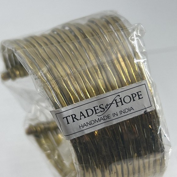 Trades of Hope Bracelet Gold Tone Multi Strand Open Cuff Made in India New - Picture 3 of 6